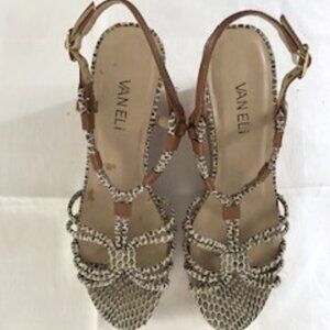 Vaneli  Leopard-like Platform Sandals with Brown Leather Straps. …